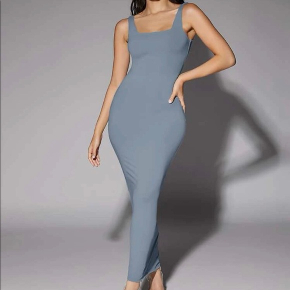 Dress maxi basic tank scoop neck pastel cloudy gray blue sexy womens long - Picture 5 of 8